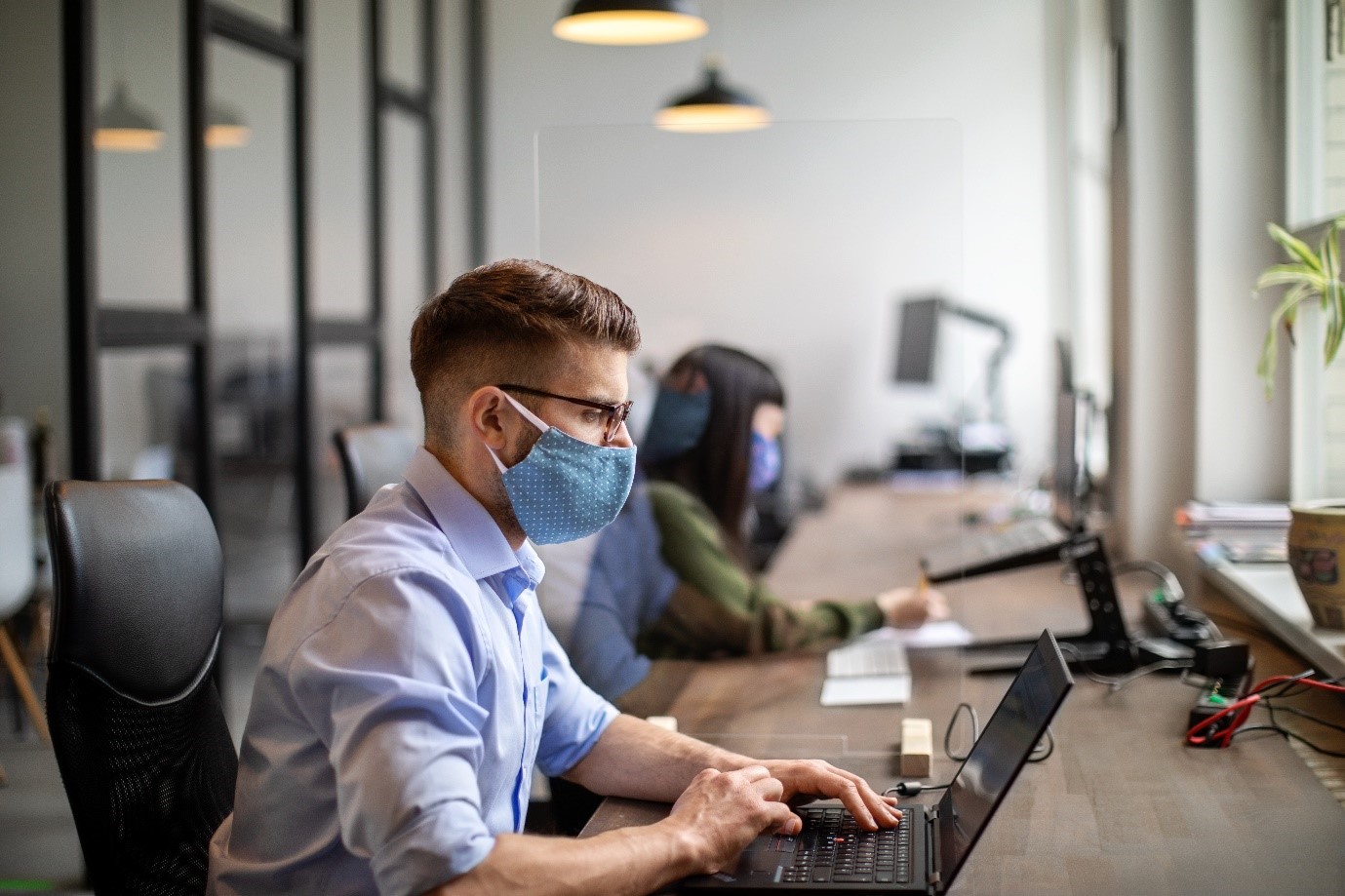 People wearing masks while working